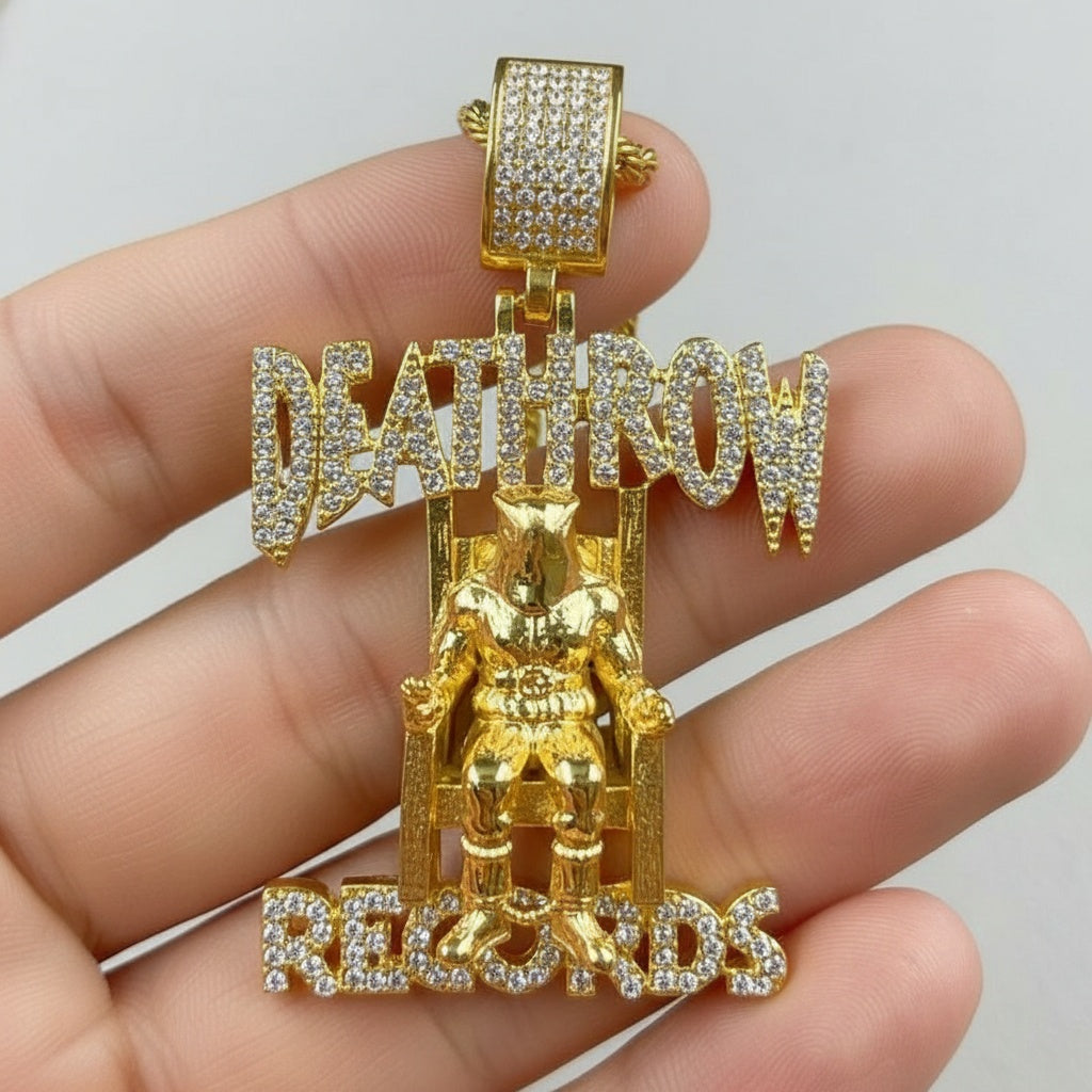 Death Row Records Pendant Necklace – Gold Plated Iced Out Hip Hop Chain for Men