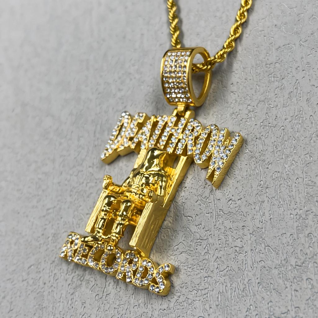 Death Row Records Pendant Necklace – Gold Plated Iced Out Hip Hop Chain for Men