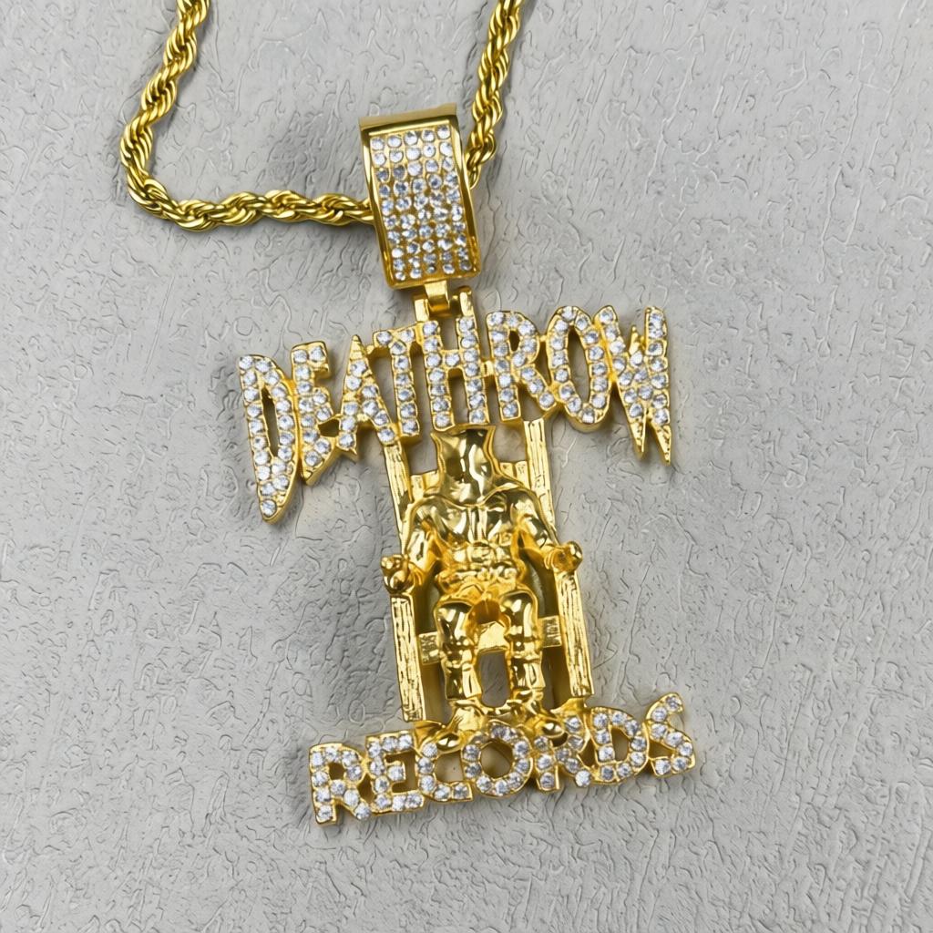 Death Row Records Pendant Necklace – Gold Plated Iced Out Hip Hop Chain for Men