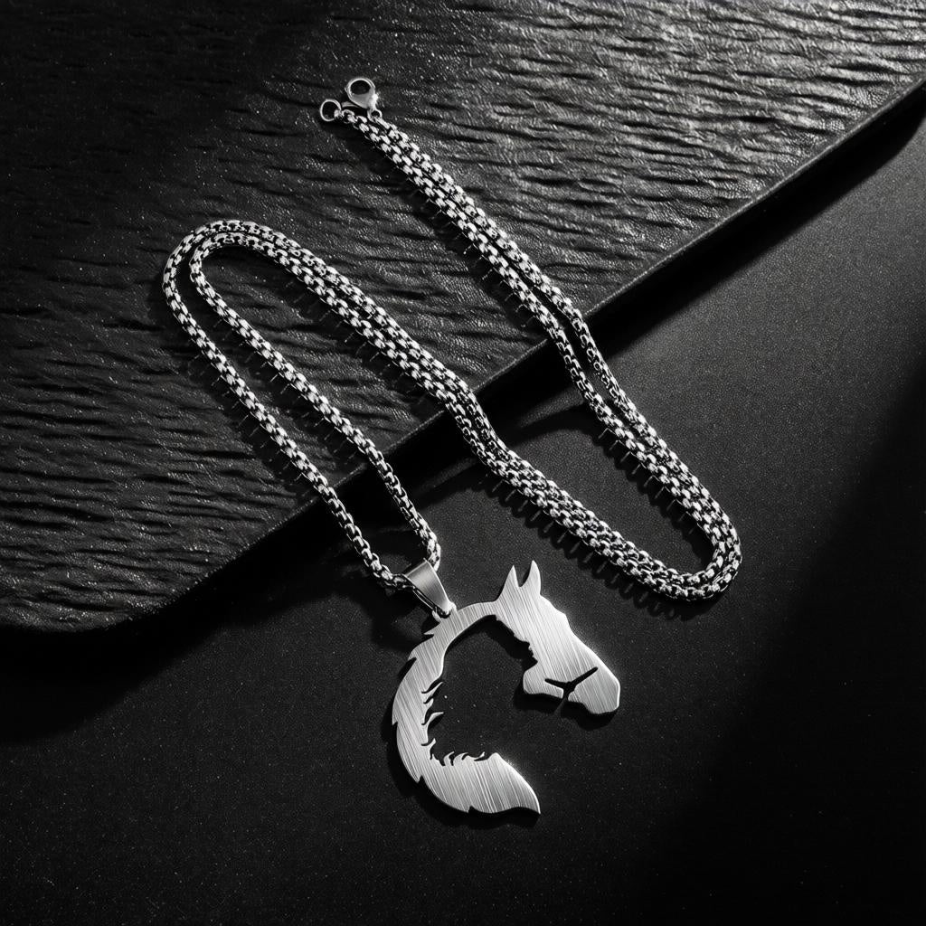 Horse & Woman Silhouette Pendant Necklace – Stainless Steel Silver Charm Necklace