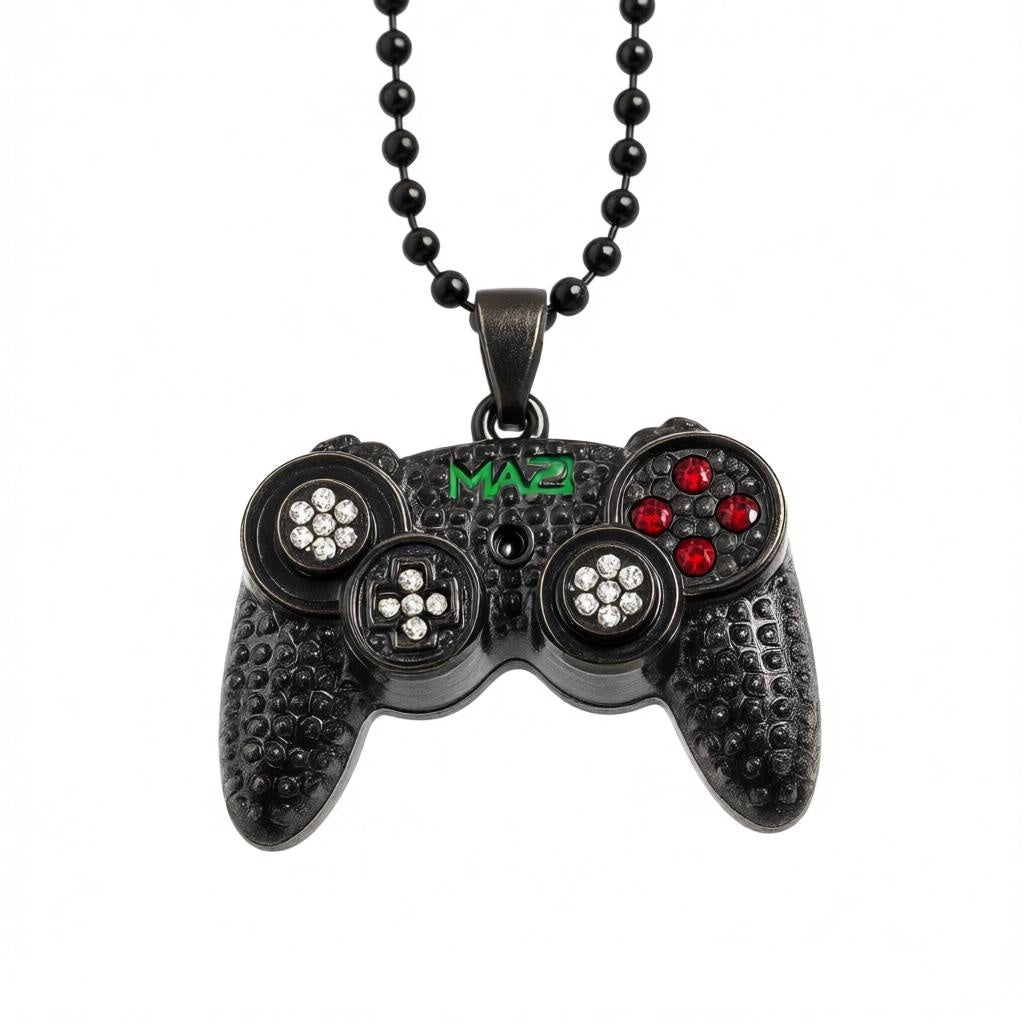 Game Controller Pendant Necklace – Black Stainless Steel Gamer Charm Necklace