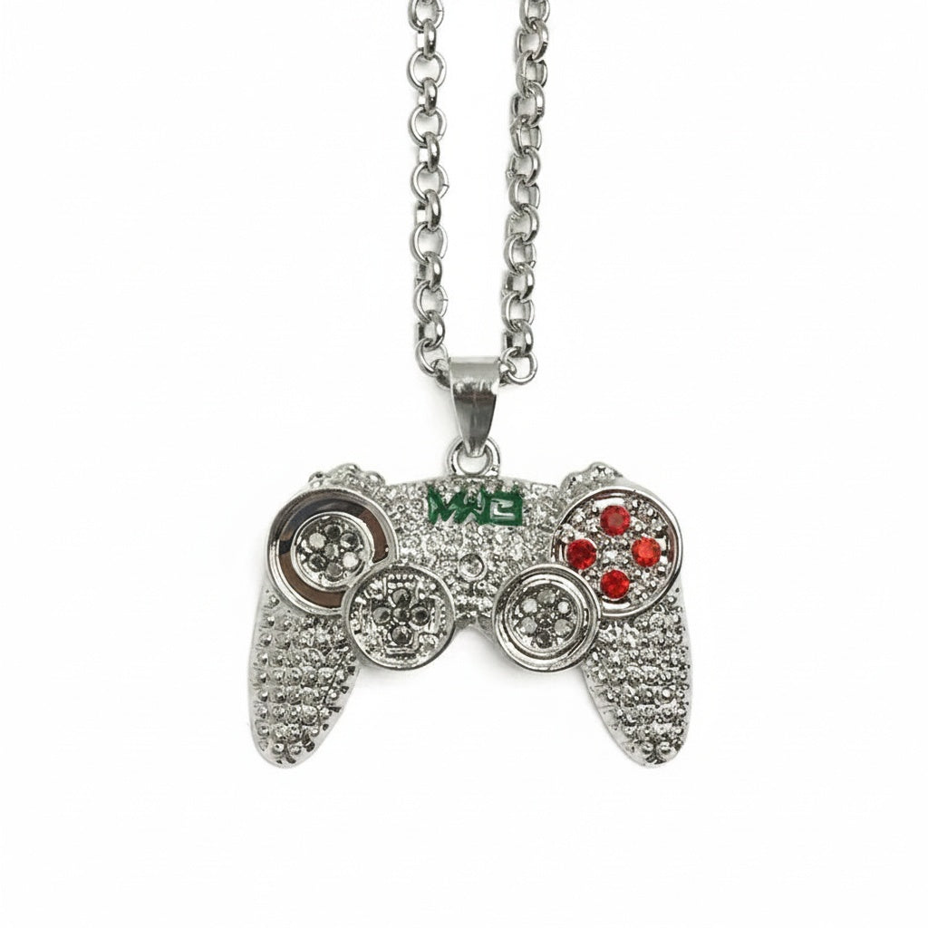 Game Controller Pendant Necklace – Black Stainless Steel Gamer Charm Necklace
