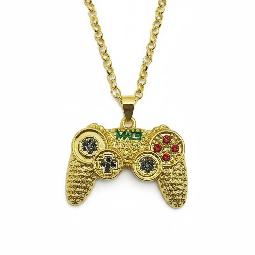 Game Controller Pendant Necklace – Black Stainless Steel Gamer Charm Necklace
