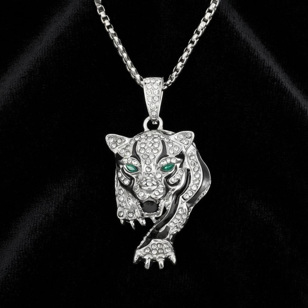Iced Out Tiger Head Pendant Necklace – Gold Plated CZ Hip Hop Chain for Men