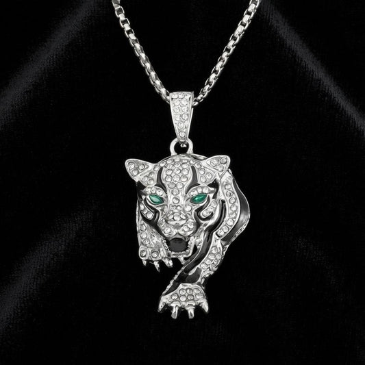 Iced Out Tiger Head Pendant Necklace – Gold Plated CZ Hip Hop Chain for Men