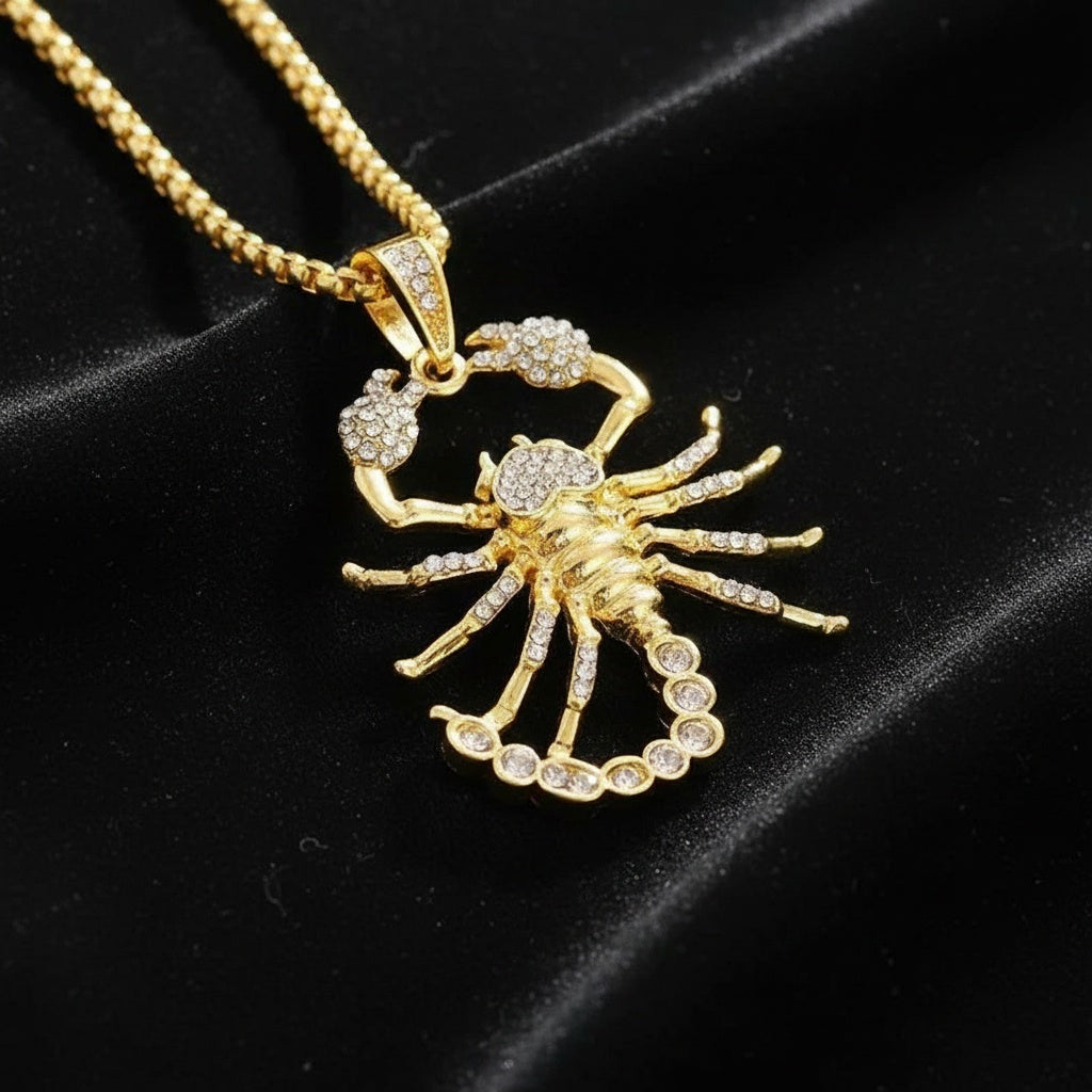Iced Out Scorpion Pendant Necklace – Gold Plated CZ Hip Hop Chain for Men