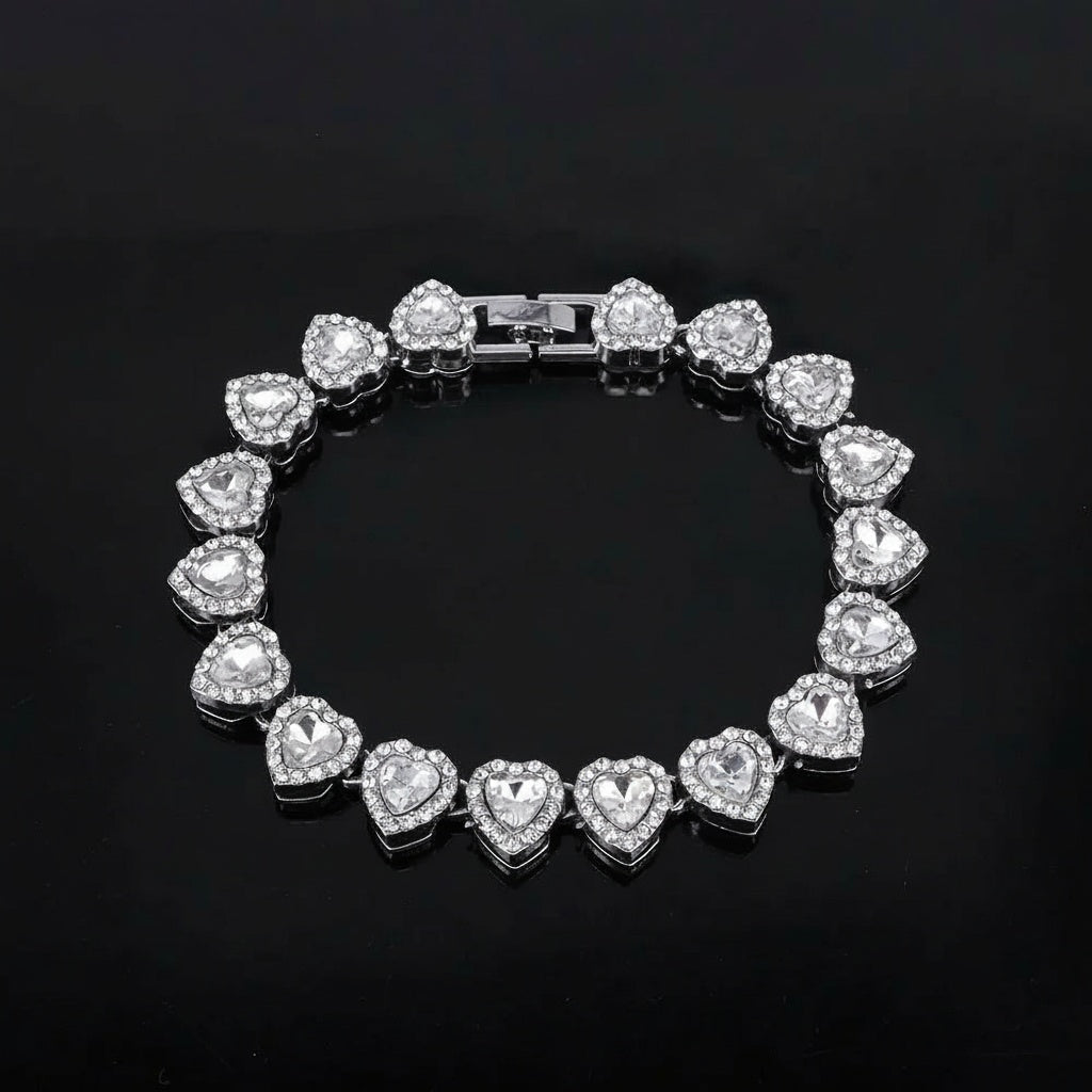 Heart Crystal Tennis Bracelet Silver CZ Bracelet