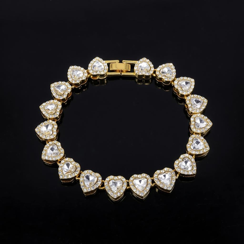 Heart Crystal Tennis Bracelet Silver CZ Bracelet