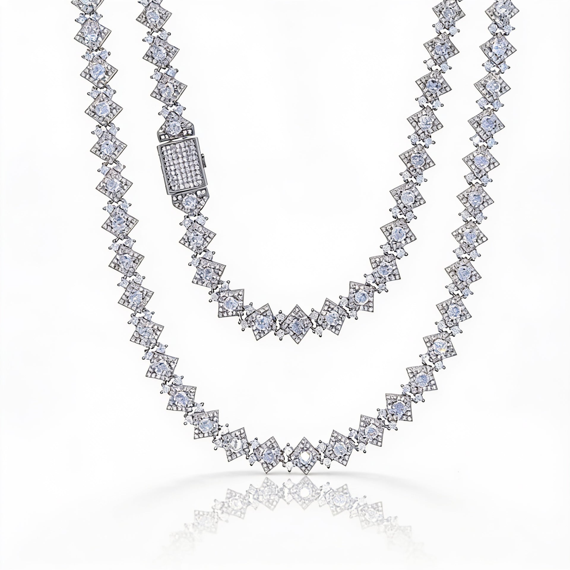 Gold Geometric CZ Tennis Necklace