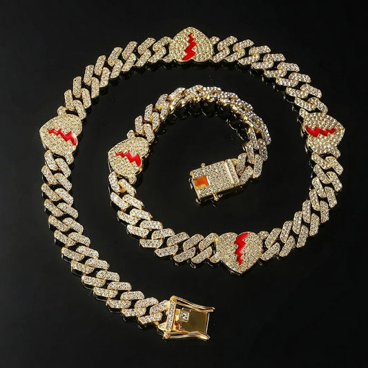 Iced Out Broken Heart Cuban Link Chain Necklace