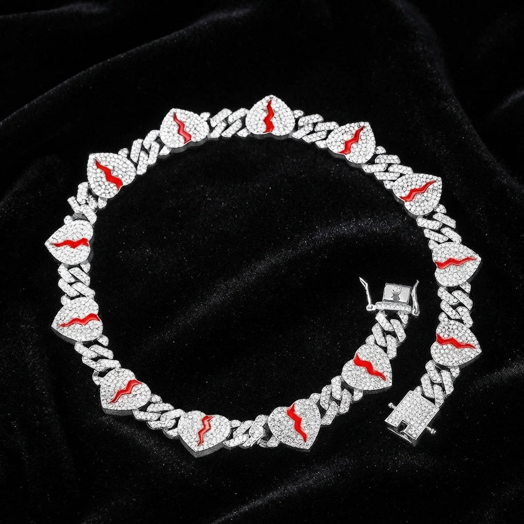 Iced Out Broken Heart Cuban Link Chain Necklace