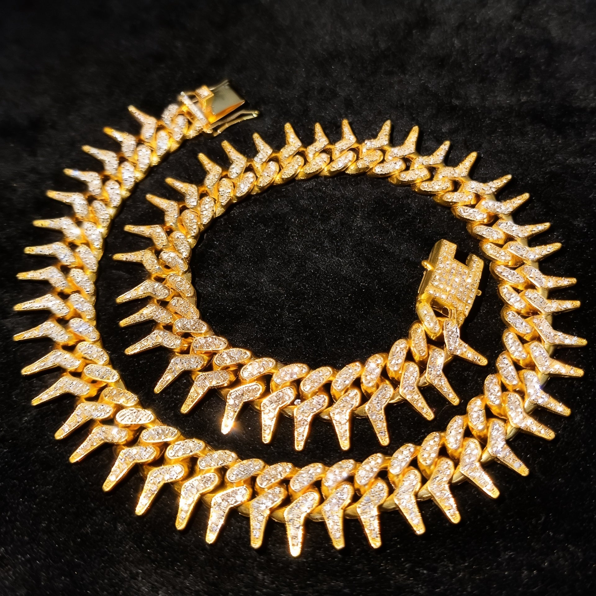 Iced Out Silver Spike Cuban Link Chain Necklace