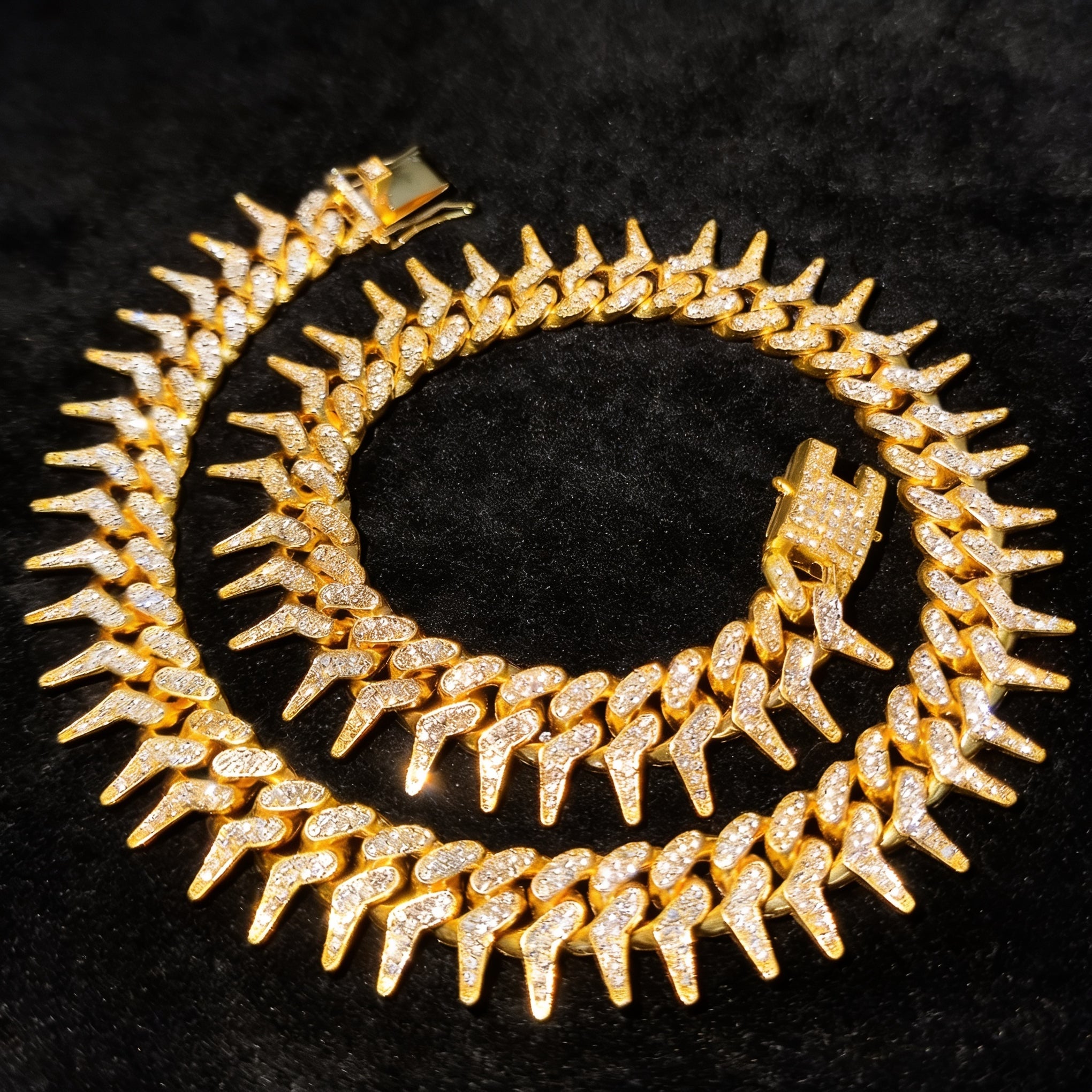 Iced Out Silver Spike Cuban Link Chain Necklace