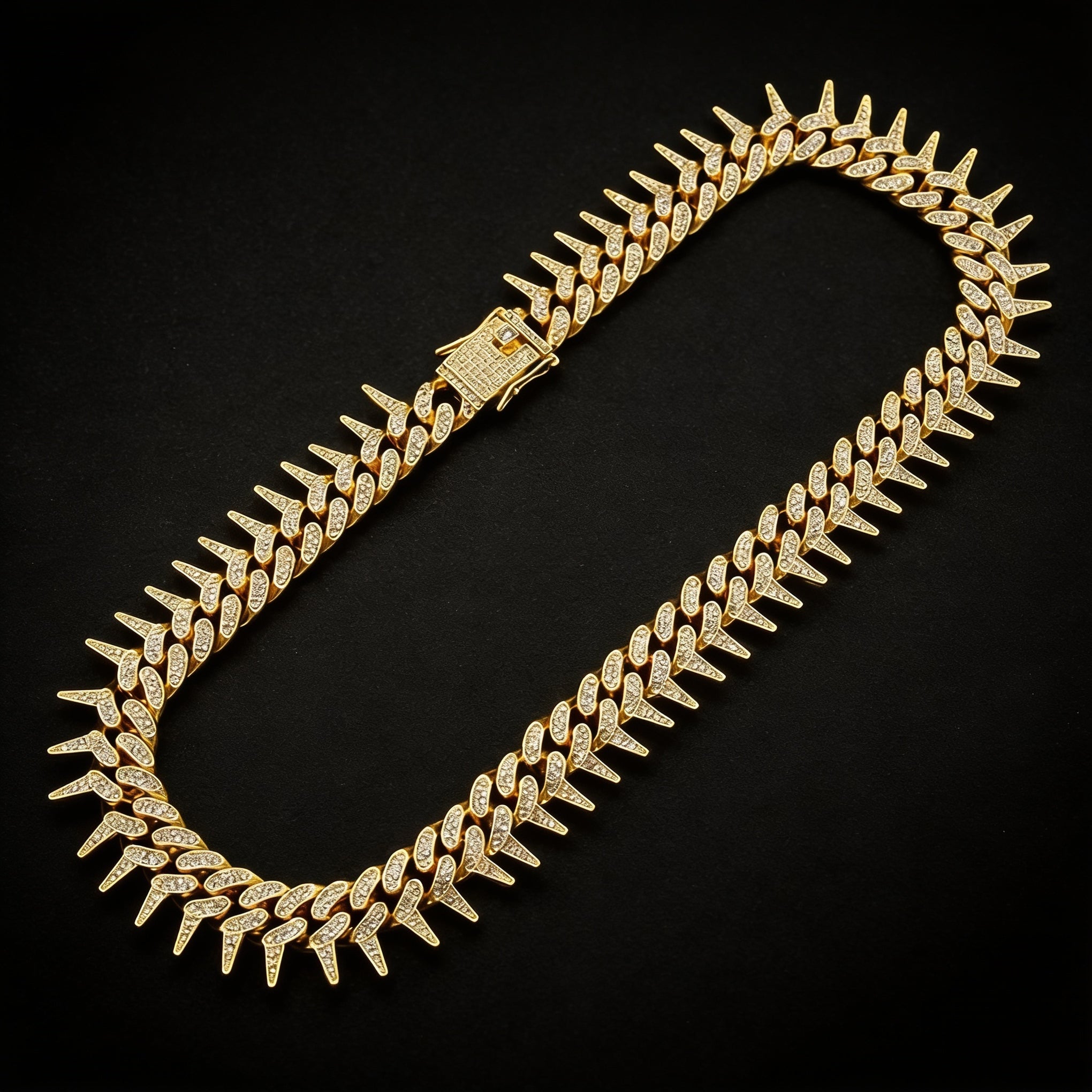 Iced Out Silver Spike Cuban Link Chain Necklace