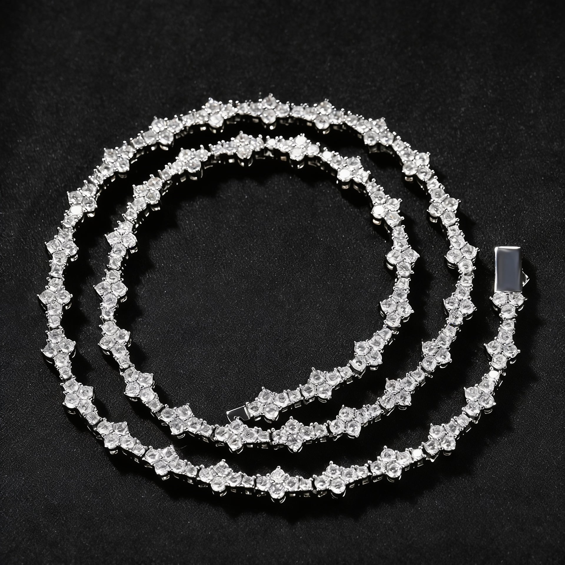 Silver CZ Floral Tennis Necklace