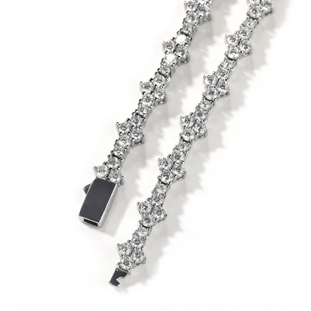 Silver CZ Floral Tennis Necklace