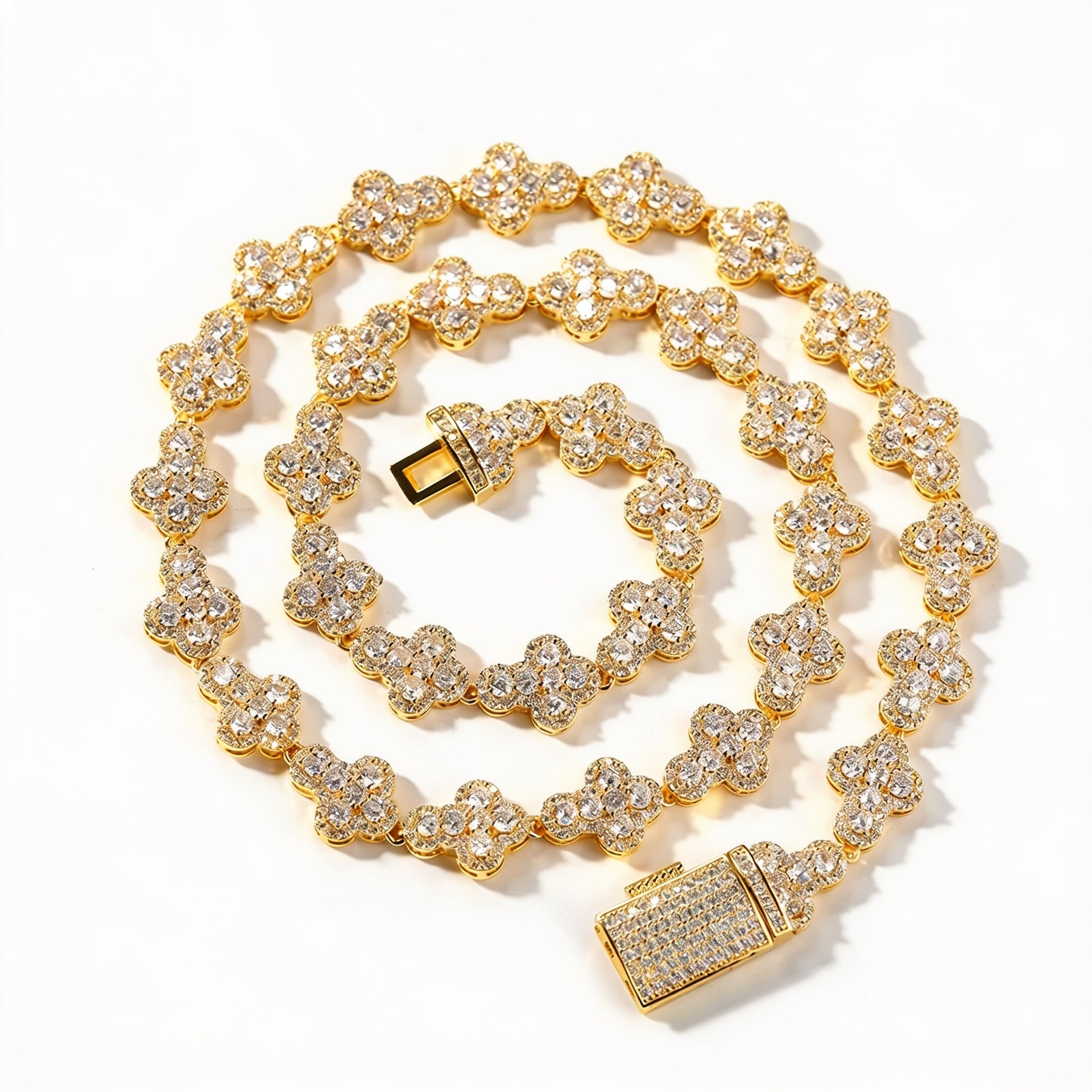 Luxury Gold Flower Tennis Necklace