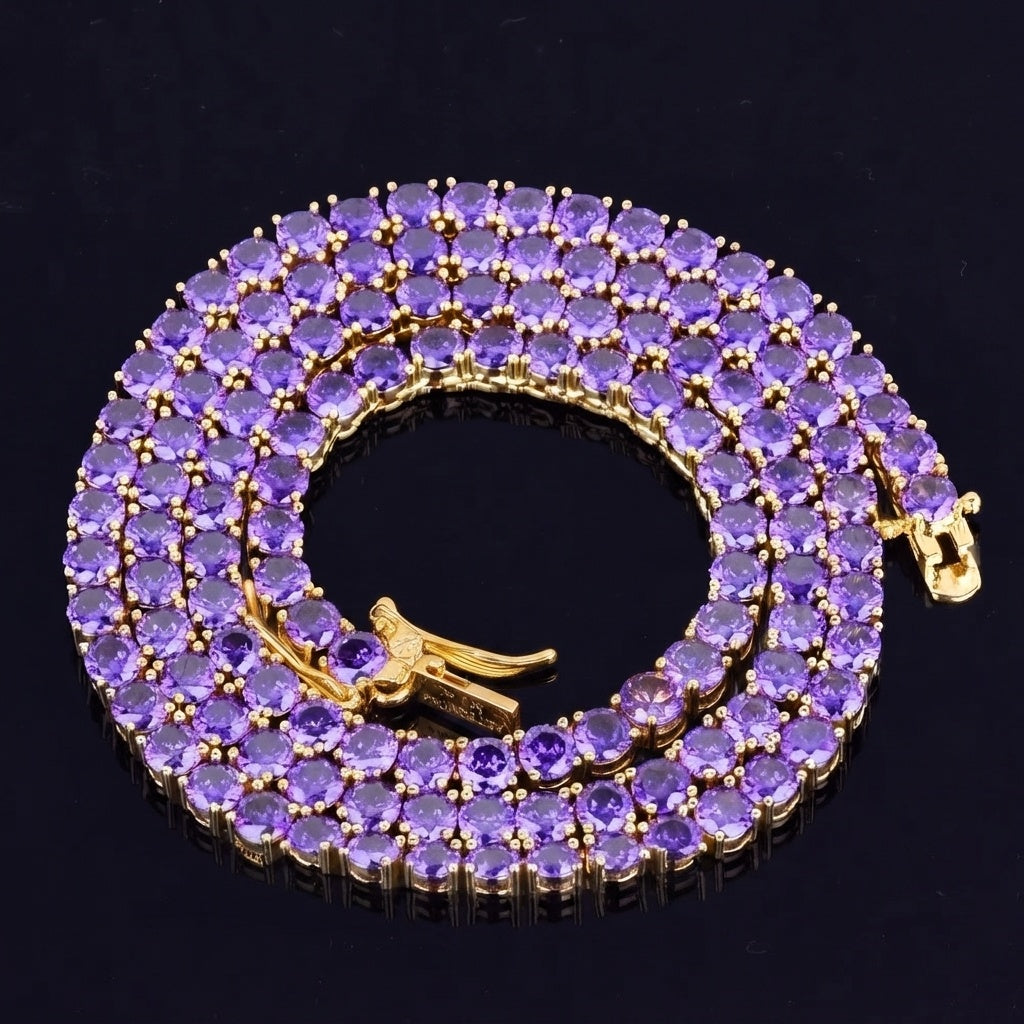 Purple CZ Tennis Chain Necklace