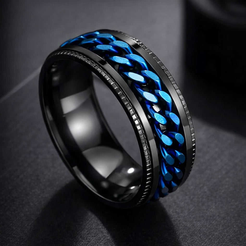 Black Gold Rotating Chain Ring Stainless Steel Spinner Ring Modern Statement Band