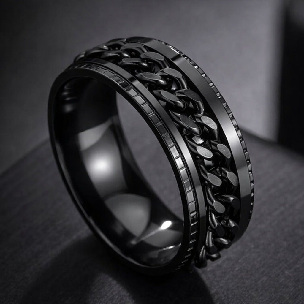 Black Gold Rotating Chain Ring Stainless Steel Spinner Ring Modern Statement Band