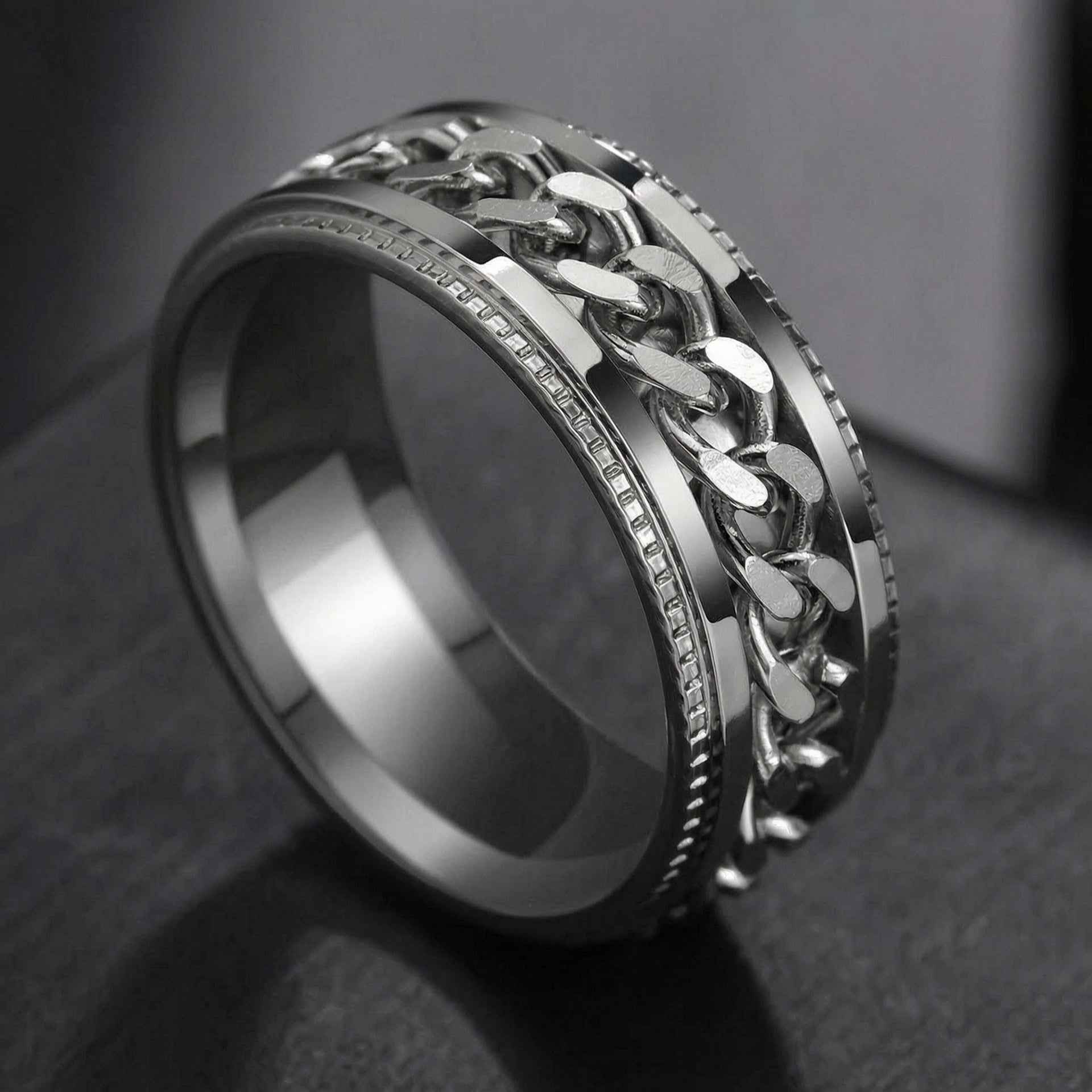Black Gold Rotating Chain Ring Stainless Steel Spinner Ring Modern Statement Band