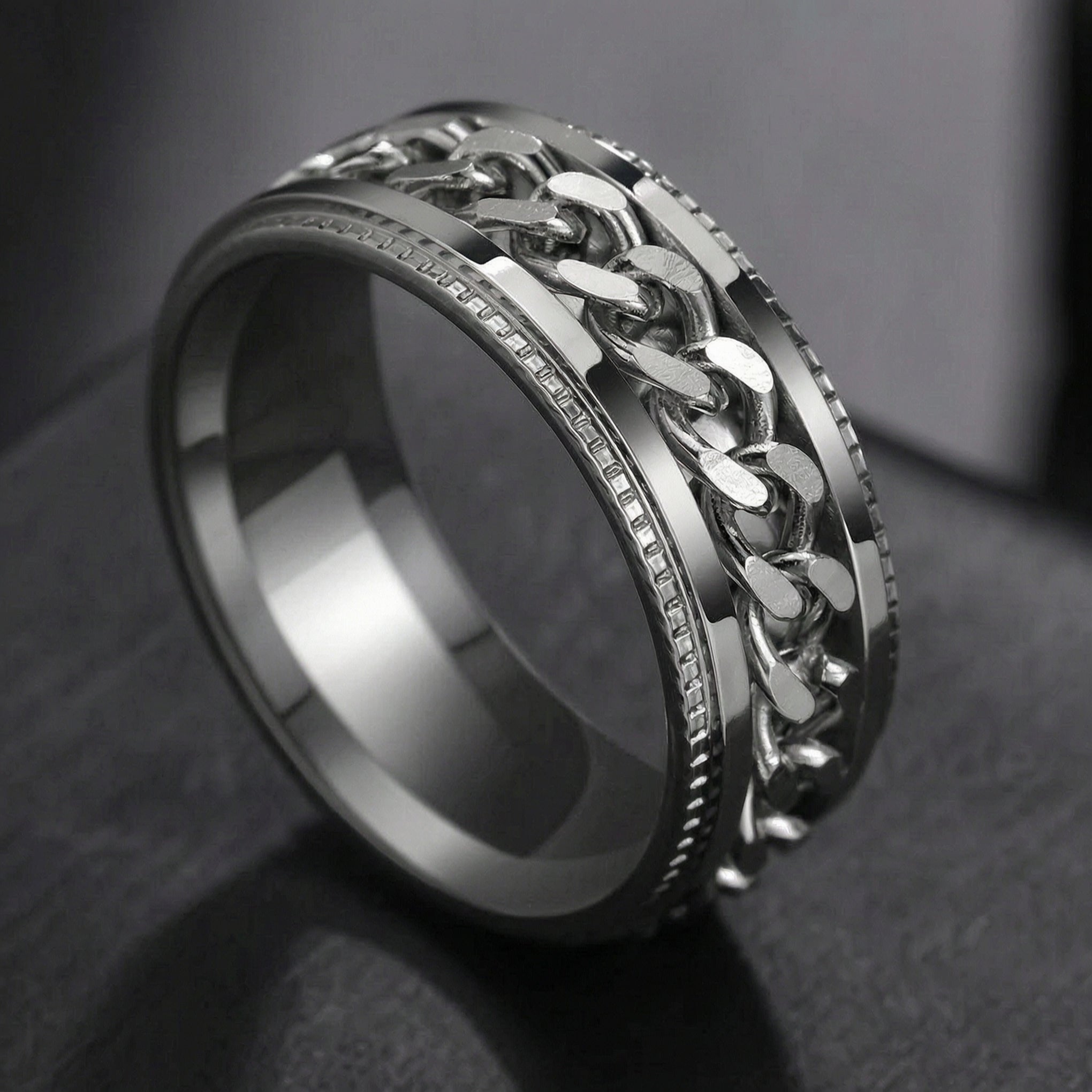 Black Gold Rotating Chain Ring Stainless Steel Spinner Ring Modern Statement Band