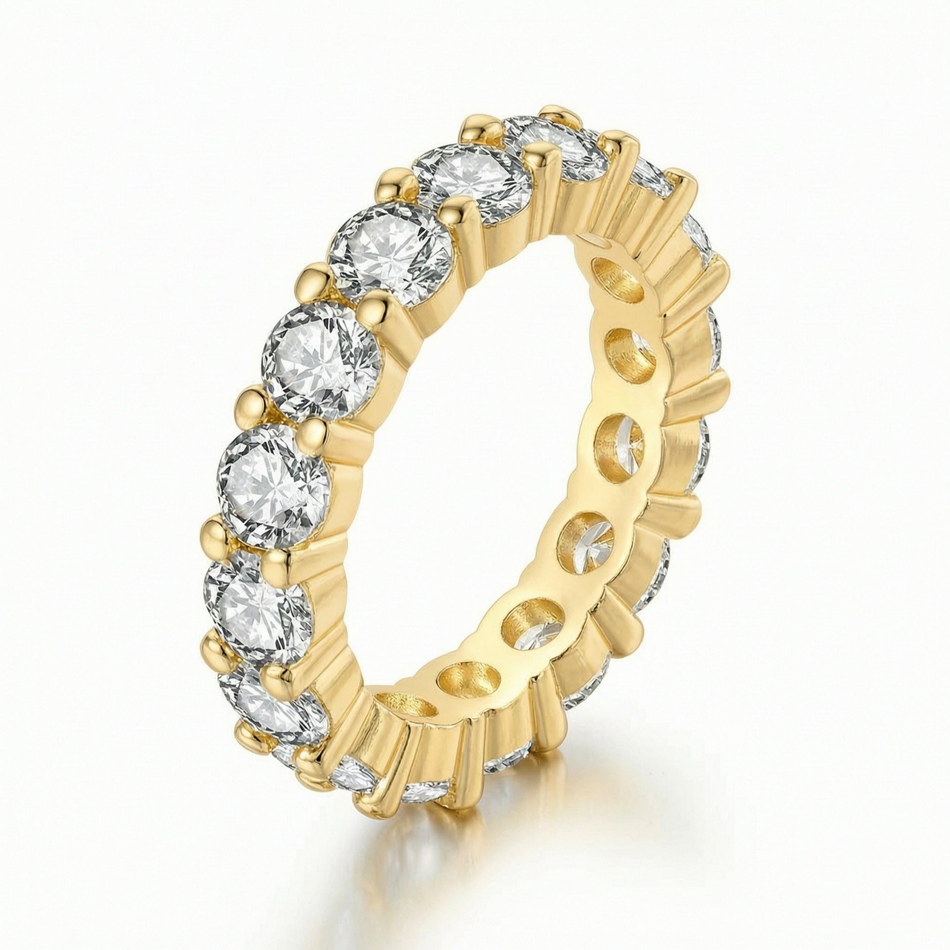 Gold Round Cut Crystal Eternity Ring Luxury Gold Plated Stackable Wedding Band
