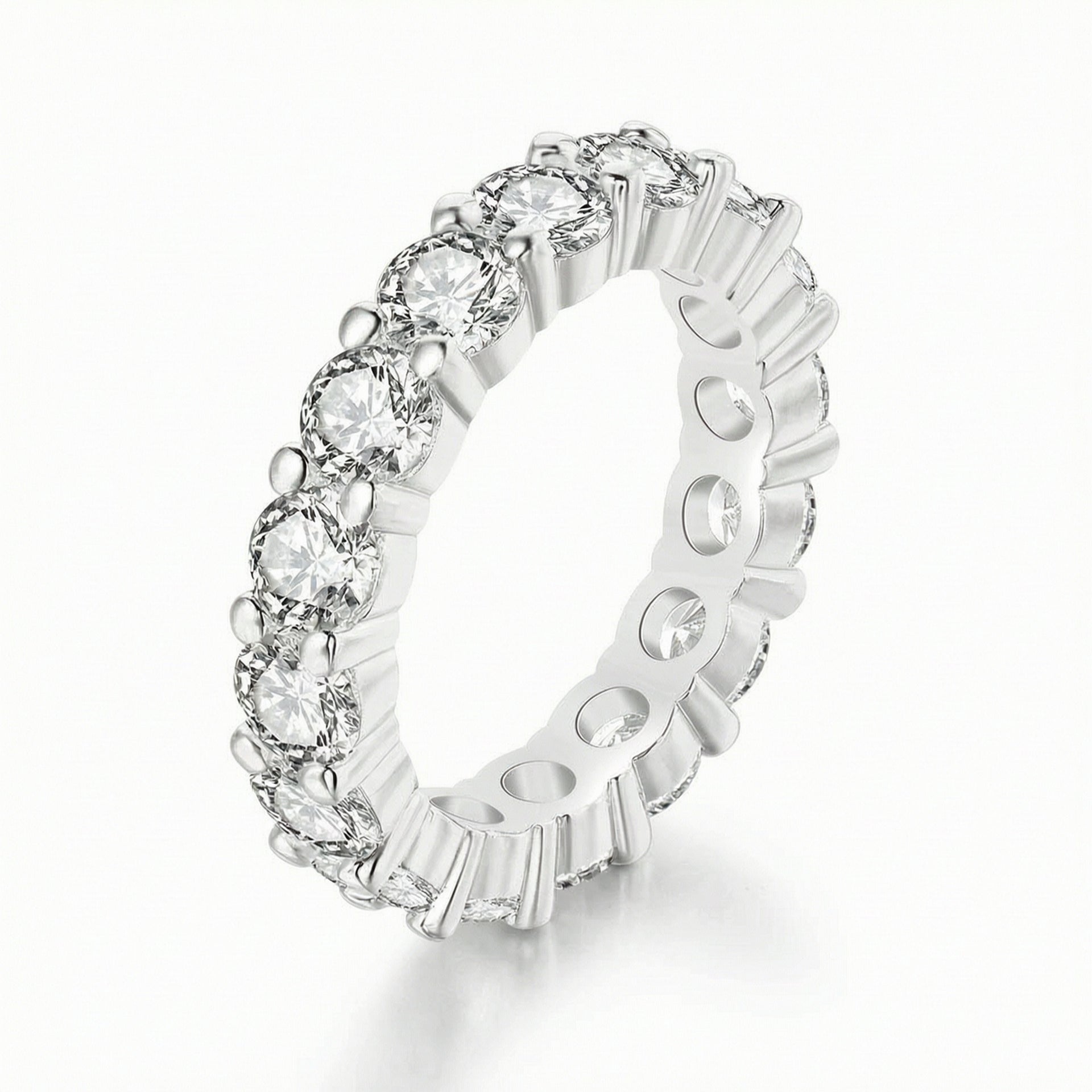 Gold Round Cut Crystal Eternity Ring Luxury Gold Plated Stackable Wedding Band