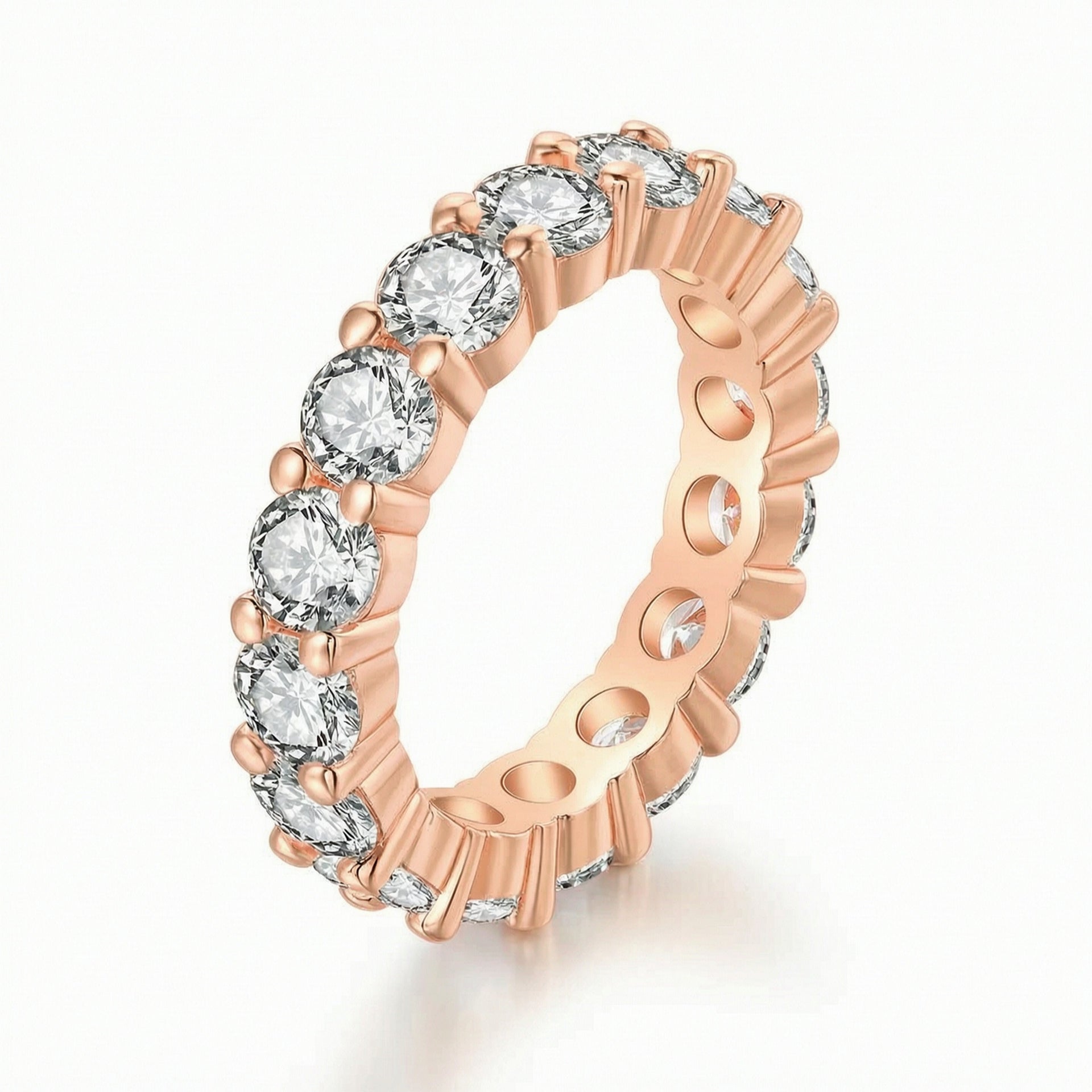 Gold Round Cut Crystal Eternity Ring Luxury Gold Plated Stackable Wedding Band