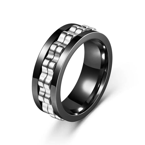 Black Chain Spinner Ring Stainless Steel Rotating Band Modern Statement Jewelry
