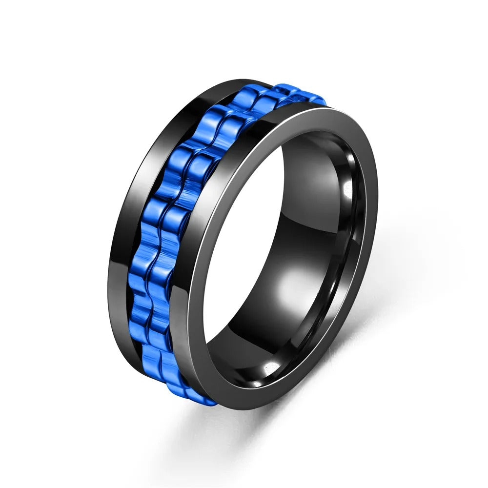 Black Chain Spinner Ring Stainless Steel Rotating Band Modern Statement Jewelry