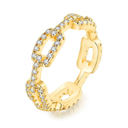 Silver Pave Link Ring Sparkling Crystal Chain Ring Elegant Fashion Jewelry Gift
